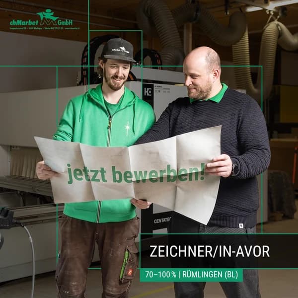 Stellenanzeige von chMarbet im Instagram-Feed: Zeichner/in AVOR, 70–100 %, Rümlingen