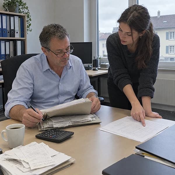 Treuhand-Team bespricht Unterlagen am Besprechungstisch
