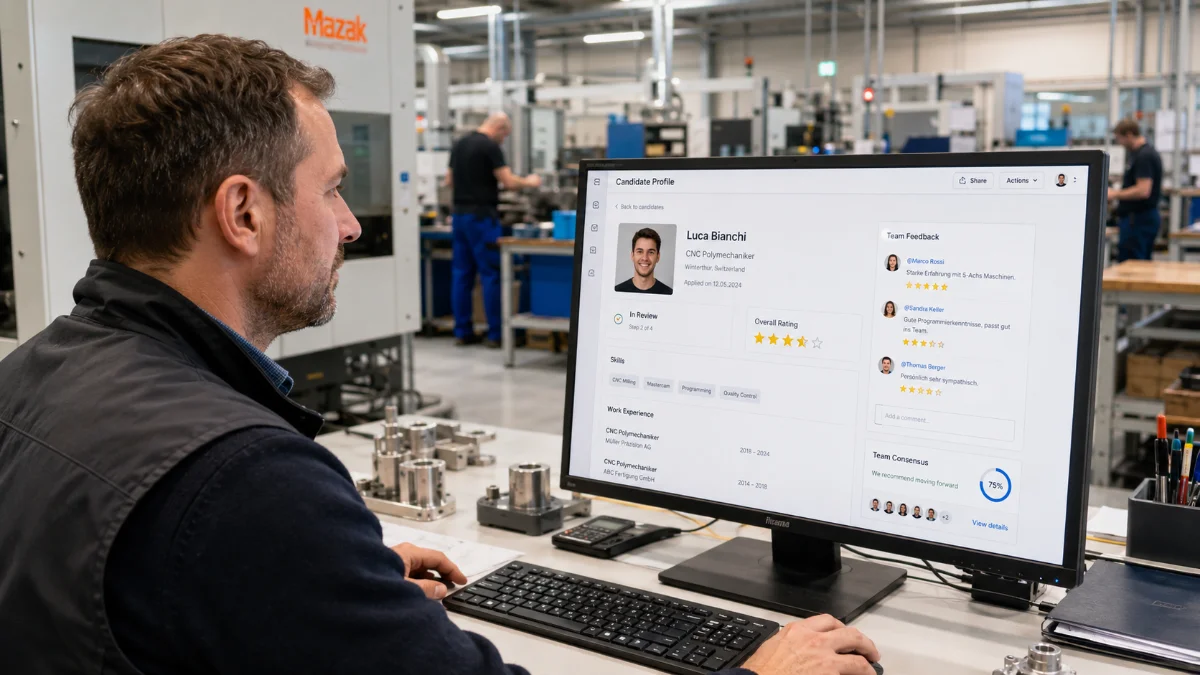 Bereichsleiter und Geschäftsführerin besprechen ein Kandidatenprofil